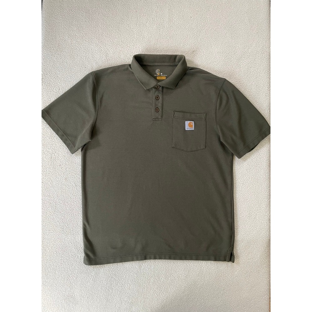 Carhartt Mens Medium Polo Shirt Green K570 MOS Original Fit Pocket Pique Work
